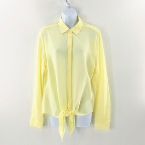 Banana Republic Womens Silk Blouse Yellow Chiffon Tie Front Button Up Sz 14